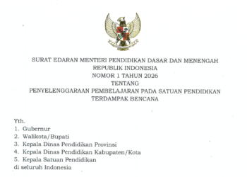 Surat Edaran Menteri Pendidikan Dasar dan Menengah Nomor 1 Tahun 2026 tentang Penyelenggaraan Pembelajaran pada Satuan Pendidikan Terdampak Bencana